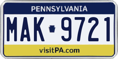 PA license plate MAK9721
