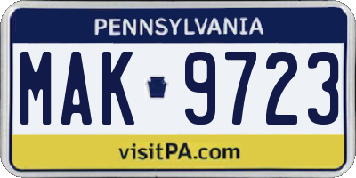 PA license plate MAK9723