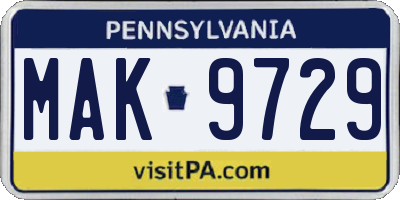 PA license plate MAK9729