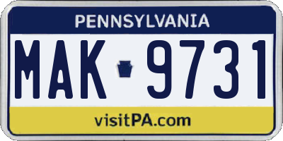 PA license plate MAK9731
