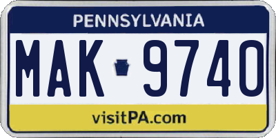 PA license plate MAK9740