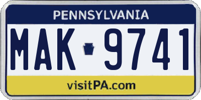 PA license plate MAK9741