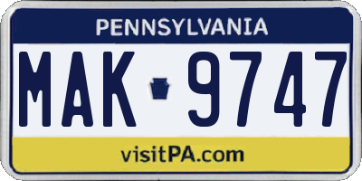 PA license plate MAK9747