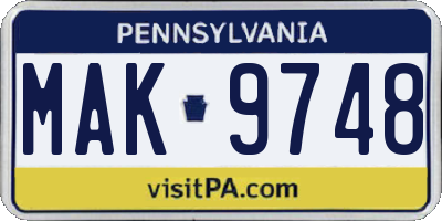 PA license plate MAK9748