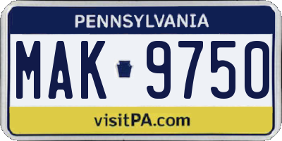 PA license plate MAK9750