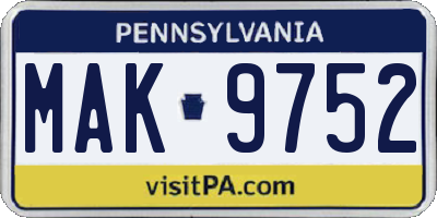 PA license plate MAK9752