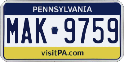 PA license plate MAK9759