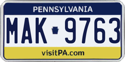 PA license plate MAK9763