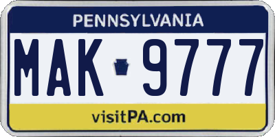 PA license plate MAK9777