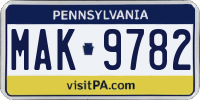 PA license plate MAK9782