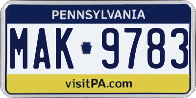 PA license plate MAK9783