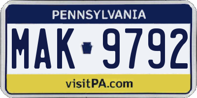 PA license plate MAK9792