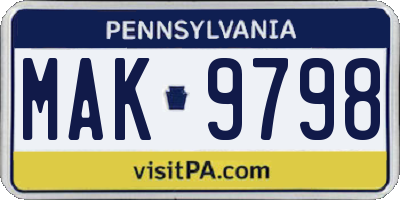 PA license plate MAK9798