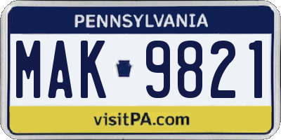 PA license plate MAK9821