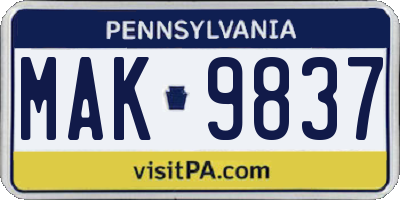 PA license plate MAK9837