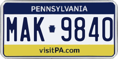 PA license plate MAK9840