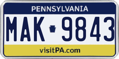PA license plate MAK9843