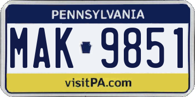 PA license plate MAK9851