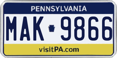 PA license plate MAK9866