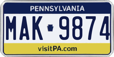 PA license plate MAK9874