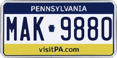 PA license plate MAK9880