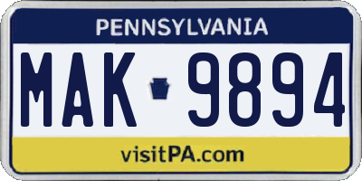 PA license plate MAK9894