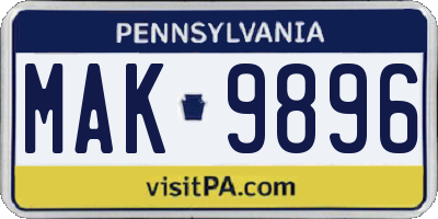 PA license plate MAK9896