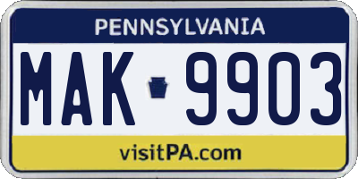 PA license plate MAK9903