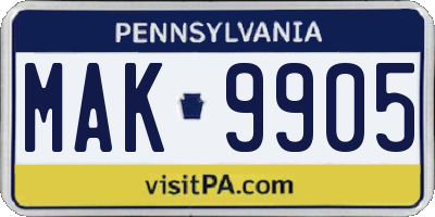 PA license plate MAK9905