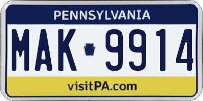 PA license plate MAK9914