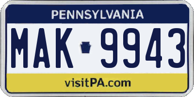PA license plate MAK9943