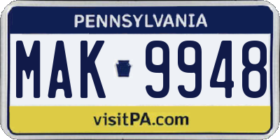 PA license plate MAK9948