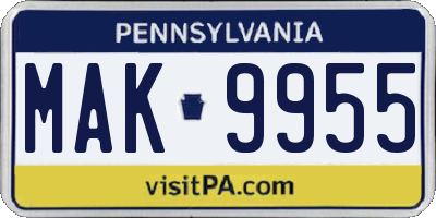 PA license plate MAK9955