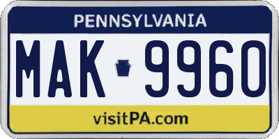 PA license plate MAK9960