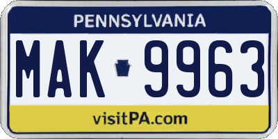 PA license plate MAK9963