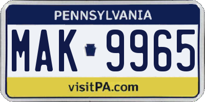 PA license plate MAK9965