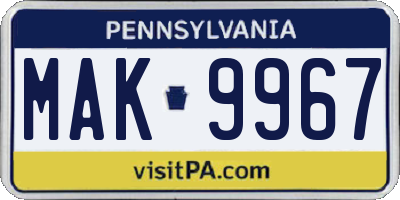 PA license plate MAK9967