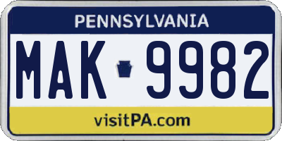 PA license plate MAK9982