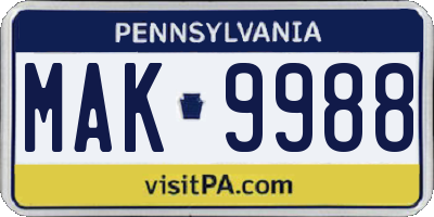 PA license plate MAK9988