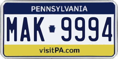 PA license plate MAK9994
