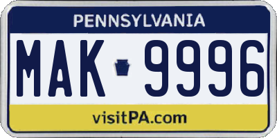 PA license plate MAK9996