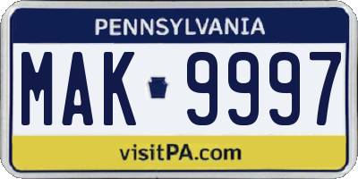 PA license plate MAK9997