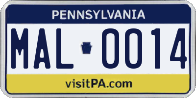 PA license plate MAL0014