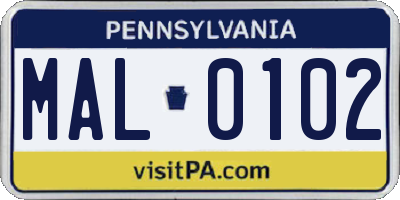 PA license plate MAL0102