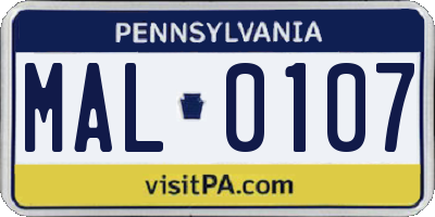 PA license plate MAL0107