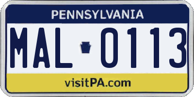 PA license plate MAL0113