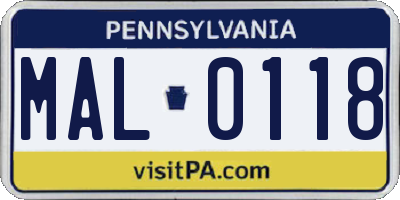 PA license plate MAL0118