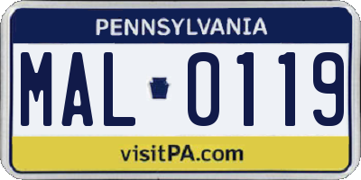 PA license plate MAL0119