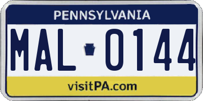 PA license plate MAL0144