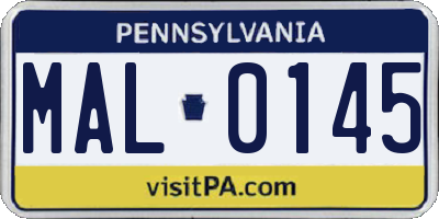 PA license plate MAL0145